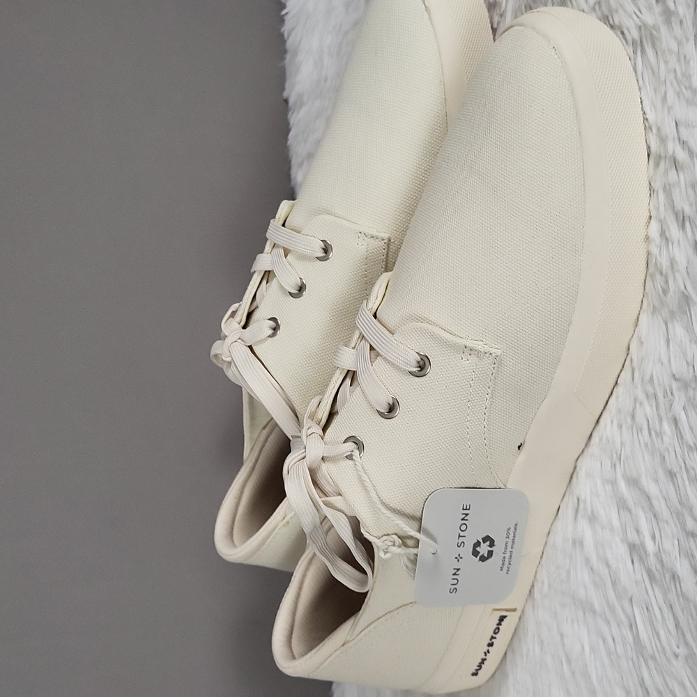 Sun + Stone Men's Kiva Canvas Lace-Up    Cream Sneakers,Size 12 New Without Box